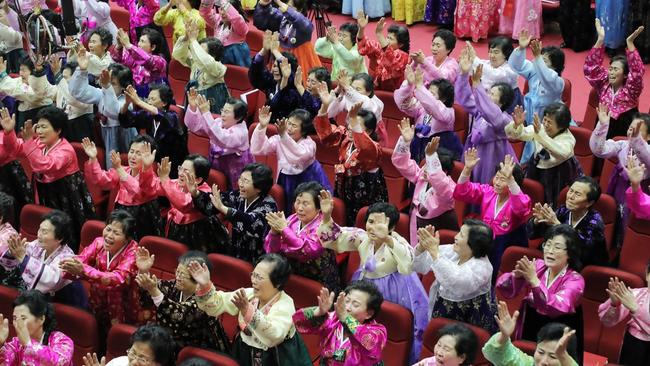 Kim said mothers should encourage their children to work as labourers. Picture: STR/KCNA/KNS/AFP/Getty Images