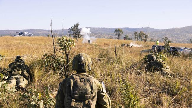 Exercise Brolga Sprint finishes at the Townsville Field Training Area at High Range. Members of 1st Battalion, The Royal Australian Regiment assault an uphill objective during a live fire Company attack on Exercise Brolga Sprint. Picture: Supplied