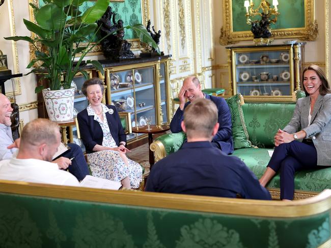 The royals have a laugh during the podcast recording. Picture: Getty Images