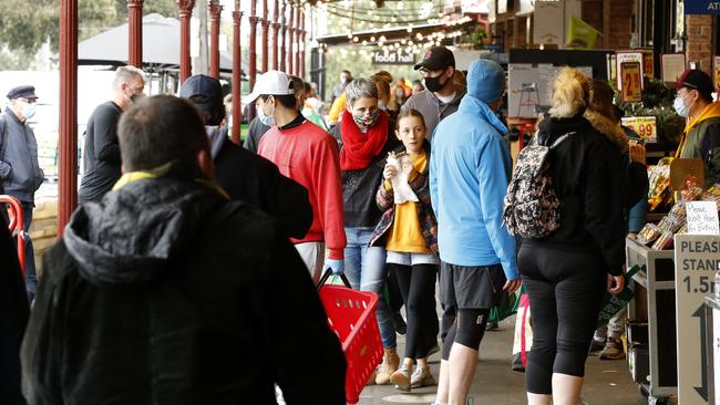 Shoppers at the South Melbourne Market on Sunday. Picture: Darrian Traynor/Getty Images