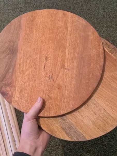 Samantha Milne, from Tasmania, bought two chopping boards form Kmart to help create a side table. Picture: samantha_milne_designs