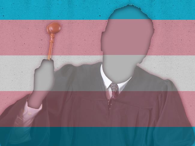 10 January 2025; A collage of a trans flag with a judges silhouette. Collage. Sources: iStock. Ratio 4:3.