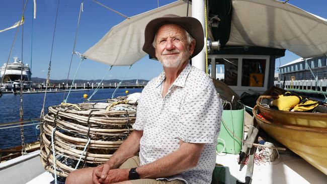 Australian Wooden Boat Festival co-founder Ian Johnston aboard the vessel Juliene ahead of the 2025 event. Picture: Nikki Davis-Jones