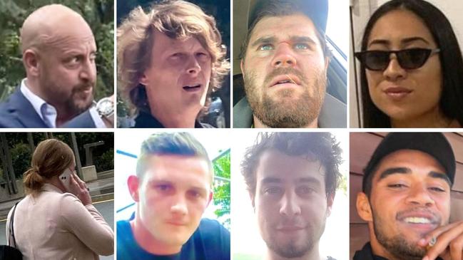 (left to right) Joseph Daniel Taylor, Timothy Tredwell, Brodie Lain Wilson, Satellite Tuifao, Emery Johnstone, Dylan Condrit, Jai Darnett and Ronald William Charles Binge faced court for hospitality robberies or attacks