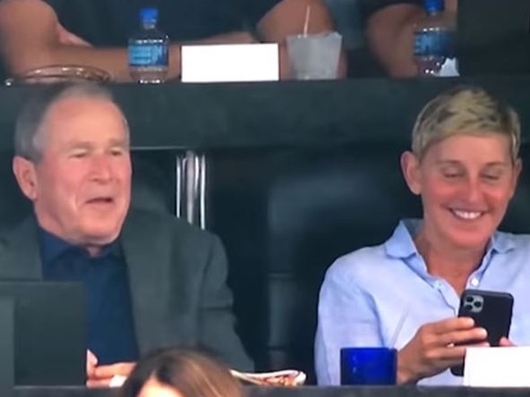 George Bush and Ellen DeGeneres at a Cowboys game. Picture: Supplied