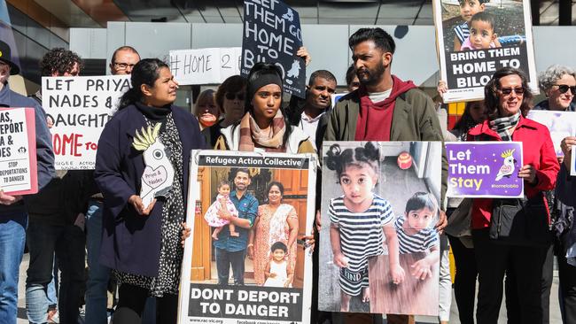 Protesters outside the Federal Court in support of the Tamil asylum-seeking family yesterday. Picture: Getty Images