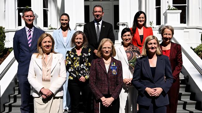 Premier Annastacia Palaszczuk with cabinet colleagues after a swearing in ceremony at Government House. Picture: Dan Peled / NCA NewsWire