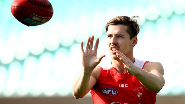 Jake Lloyd during Sydney Swans training. Picture: Gregg Porteous