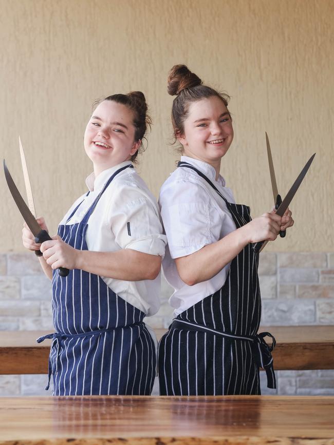 Twins Madison and Georgia Everett are both apprentice chefs at Berry Springs Tavern. Picture: GLENN CAMPBELL