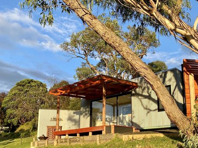 Relax on the deck and watch the animals graze in this tiny house getaway. Picture: Supplied.