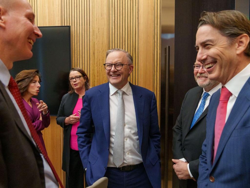 Anthony Albanese in Washington DC with Australian US Ambassador Kevin Rudd and leaders from the climate, critical minerals and clean energy industries. Picture: X