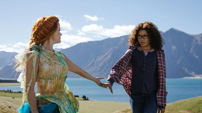 Reese Witherspoon as Mrs Whatsit and Storm Reid as Meg Murry in a scene A Wrinkle In Time which was filmed in New Zealand.