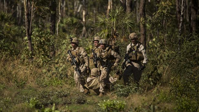 Marines training near Darwin’s Robertson Barracks, where US forces have been stationed for more than a decade. Picture: Cpl. Mandaline Hatch