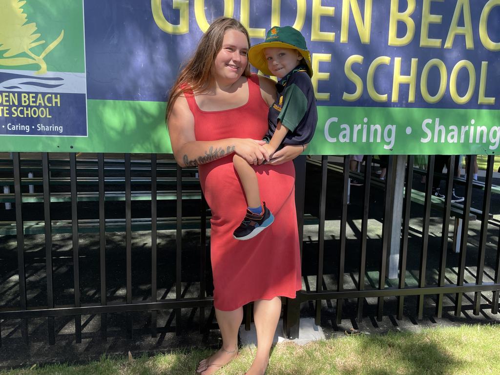 Zoie with Kyran on his first day of school at Golden Beach State School. Picture: Iwan Jones