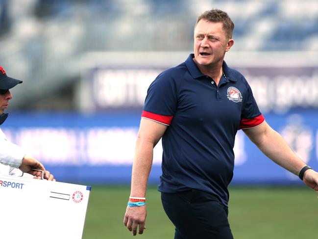 GFNL  Grand Finals. Seniors. South Barwon v Leopold.  South Barwon Coach Mark Neeld at 3/4 time.  Picture: Mike Dugdale