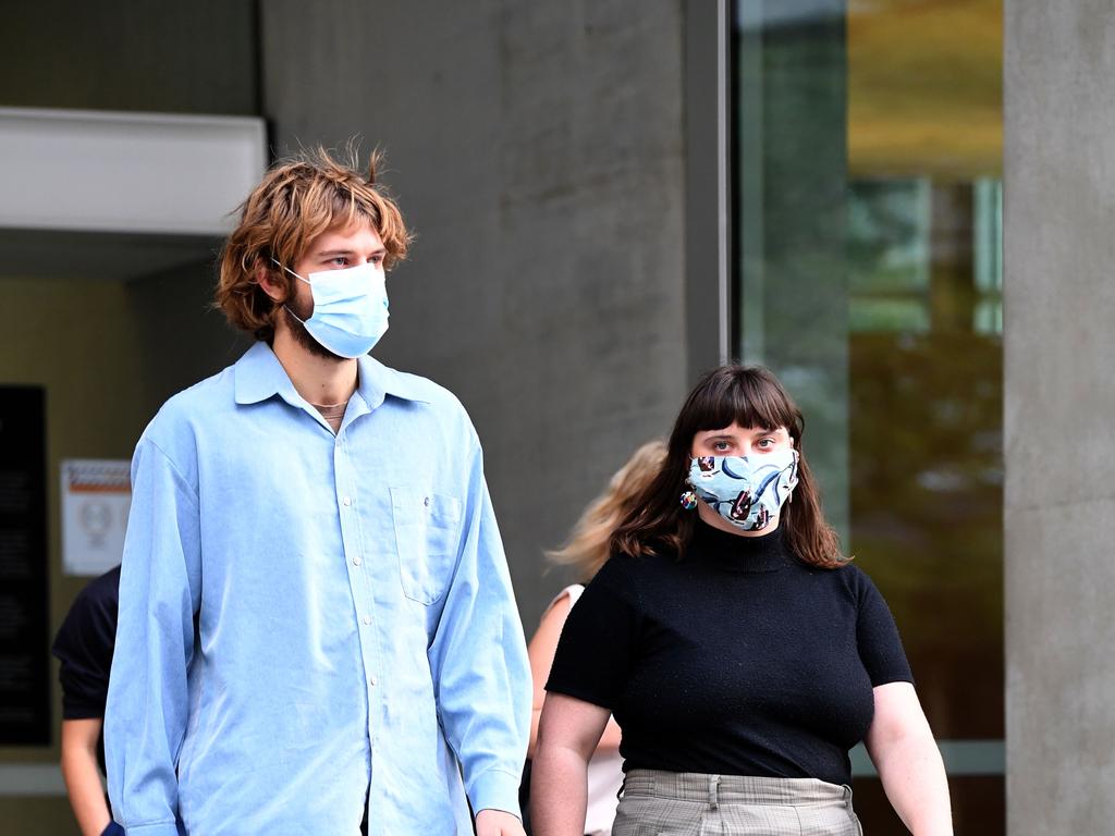 Jarrah Kershaw (left) and Laura Harland leave the District Court in Brisbane. Picture: NCA NewsWire/Dan Peled