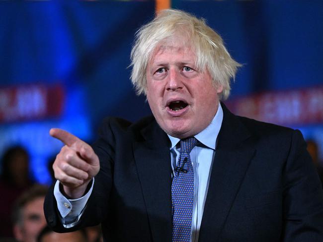 Former British prime minister Boris Johnson addresses Conservative Party supporters at the National Army Museum in London. Picture: AFP