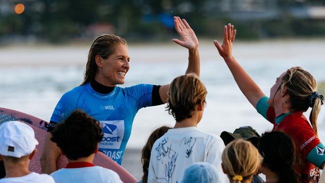 Kerr took on her childhood hero Steph Gilmore in an epic heat during the Round of 16 at the Gold Coast Pro in May. (Photo by Cait Miers/World Surf League)