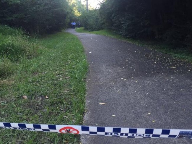 The crime scene around a notorious pathway in Narara on the Central Coast where a 12-year-old girl was tied up and sexually assaulted on her way to school.