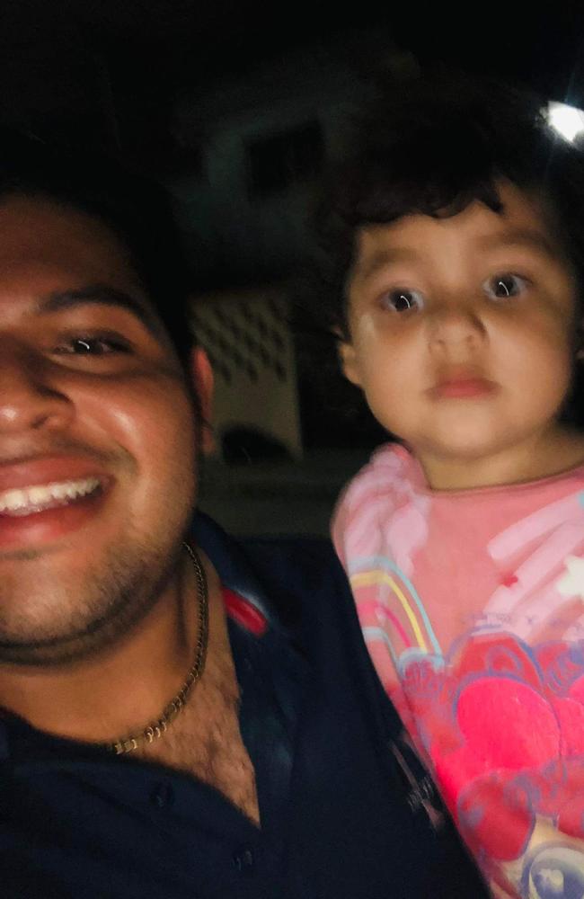 Mexican Wilbert Alonzo Canto with Tahnee Shanks's daughter Adelynn when she was left alone outside a church. Picture: Contributed