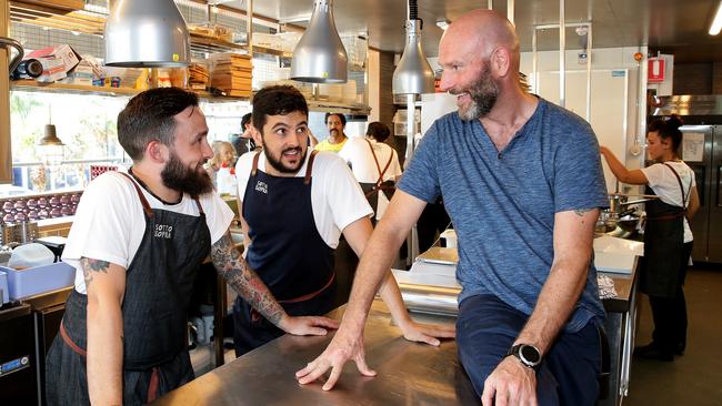 Sous chef Gabriele Sinatra with head chef and patron Mattia Rossi and executive chef/restaurateur Alessandro Pavoni. Picture: Troy Snook