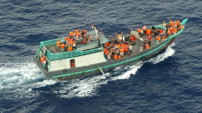 A vessel approaching Australian waters in decades past. People-smugglers have now upgraded to much faster vessels, designed to drop asylum-seekers before fleeing at speed.