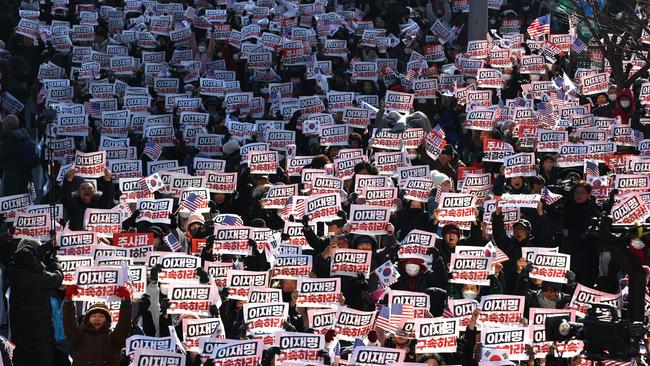 Supporters of President Yoon Suk Yeol participate in a rally on December 7. Picture: Getty