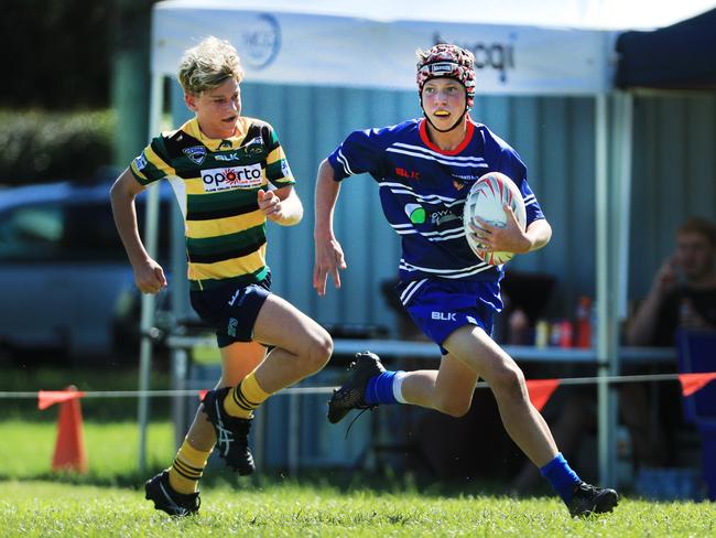 SURFERS PARADISE RUGBY, GOLD COAST , AUSTRALIA - April 10, 2021: Surfers Paradise Dolphins U14sv USQ Saints U14s - Day Two of King of the Country rugby tournament.Played at Surfers Paradise Eagles Rugby Ground at Southport. Picture: Scott Powick Newscorp