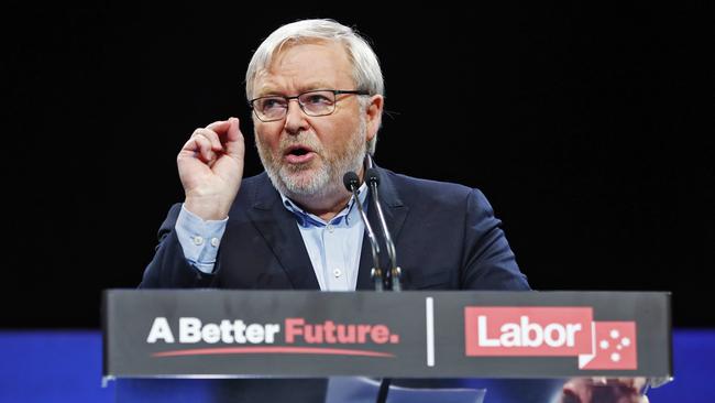 Formr prime minister Kevin Rudd speaks to the Labor party faithful. Picture: Sam Ruttyn