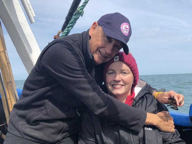 Scott Miers and daughter Emily Miers after Emily has completed swimming the English Channel