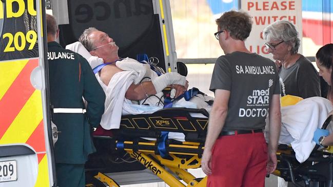 The victim of the Elliston attack arrives in Adelaide. Picture: Keryn Stevens