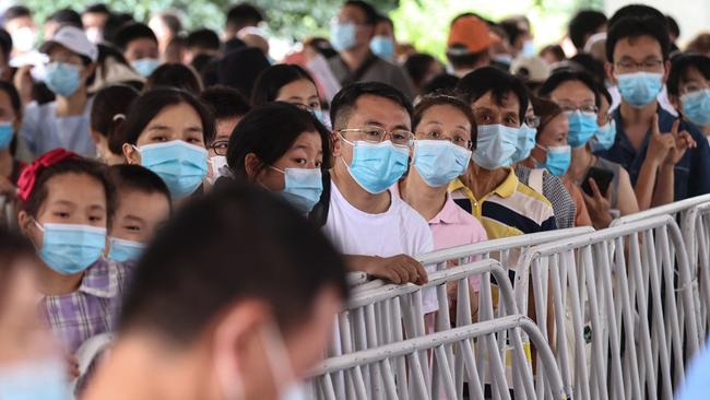 People queue for Covid tests in Nanjing, China. Picture: AFP