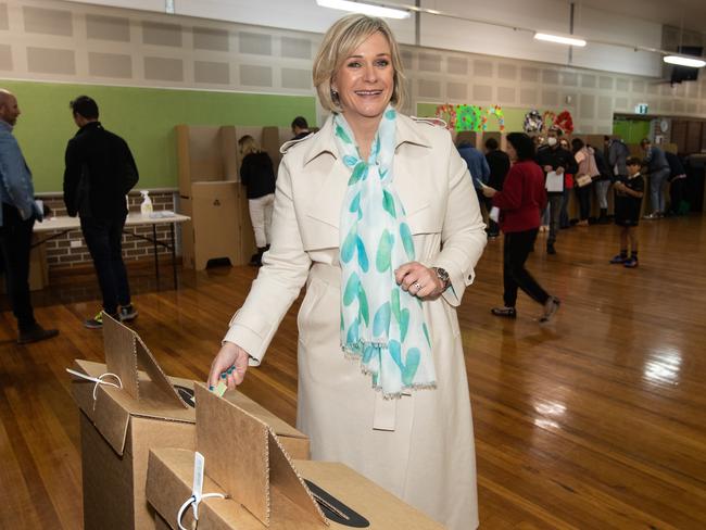 Independent MP for Warringah Zali Steggall voting at Balgowlah North Public School about 9.30am. Picture Julian Andrews