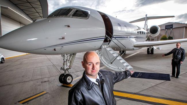 Pilots Daniel Page and Ken Norman with Gulstream G650ER. Picture: Mark Stewart