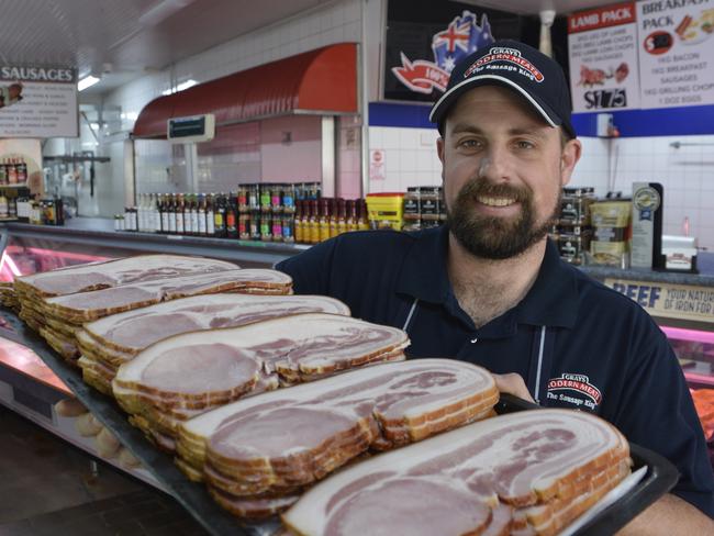 Grays Modern Meats owner Michael Needham with the business' award winning bacon. The business won the title of Australia's best bacon at the 2024 Australian Charcuterie Excellence Awards.