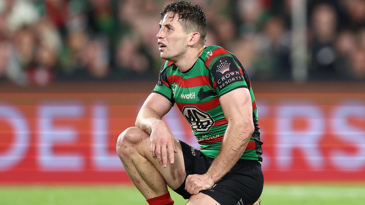 SYDNEY, AUSTRALIA - SEPTEMBER 24: Cameron Murray of the Rabbitohs reacts after losing the NRL Preliminary Final match between the Penrith Panthers and the South Sydney Rabbitohs at Accor Stadium on September 24, 2022 in Sydney, Australia. (Photo by Mark Metcalfe/Getty Images)