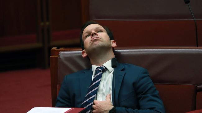 Senator Matt Canavan announced on Monday night he had not declared his link to the North Queensland Cowboys football club at the time it gained the loan from the Northern Australia Infrastructure Facility. He stepped down from his position on the front bench. Senator Matt Canavan in the Senate chamber at Parliament House in Canberra. Picture Gary Ramage