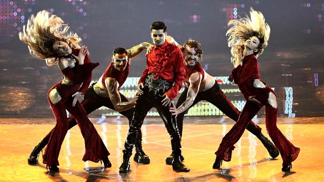 Romania brings some flamenco flavour to the final of the Eurovision Song Contest at the Pala Alpitour venue in Turin. Picture: Marco Bertorello / AFP