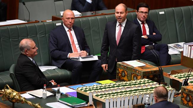 Treasurer Josh Frydenberg speaks at the despatch box during question time in the House of Representatives on Wednesday. Picture: Getty Images