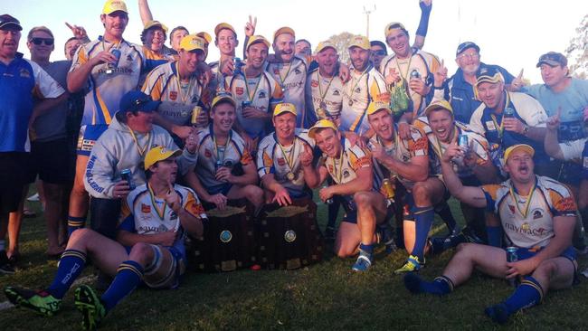 Murwillumbah Mustangs celebrating their 2012 NRRRL premiership win against the Grafton Ghosts.