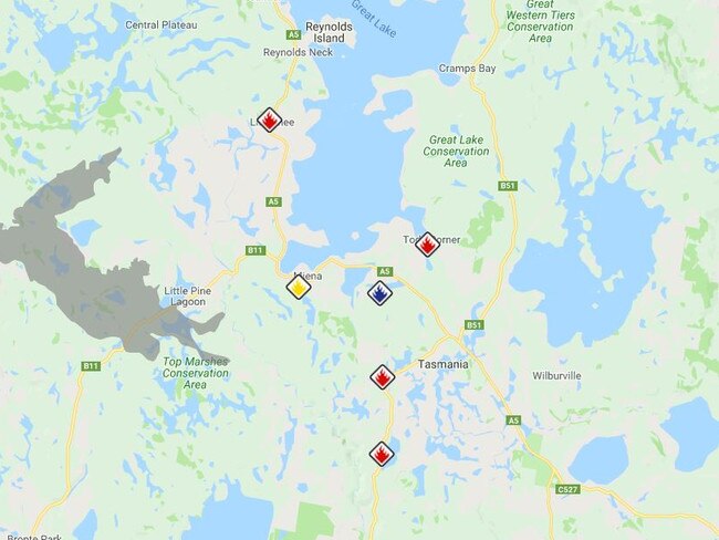 TFS emergency warnings from the Great Pine Tier fire in the Central Highlands.