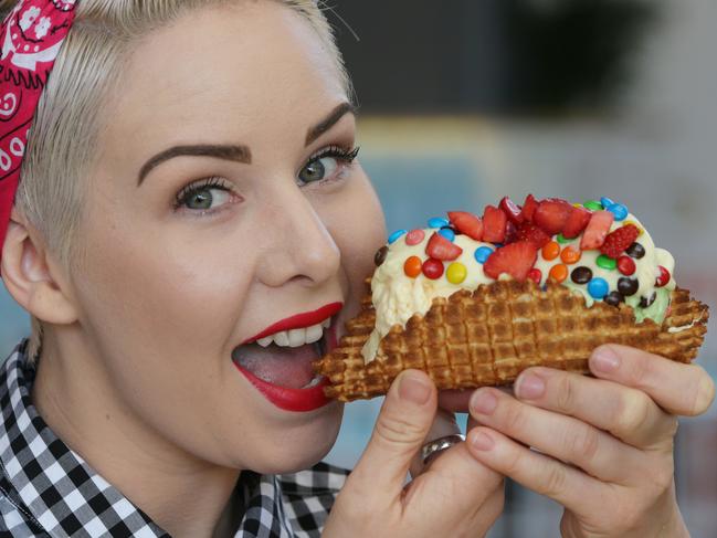 Cowch Dessert and Cocktail bar at Pacific Fair with an ice cream taco, one of many wild dessert options. Picture Glenn Hampson