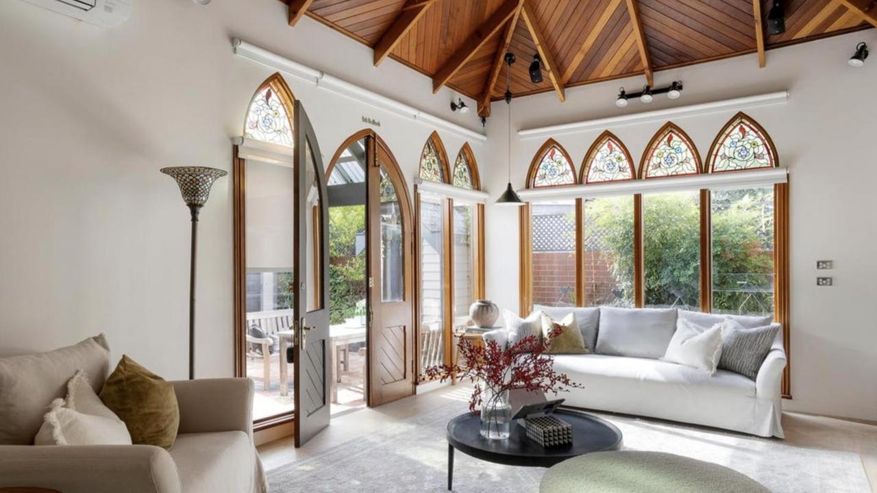 Striking renovation choices gave the home a religious feeling that worked for buyers.