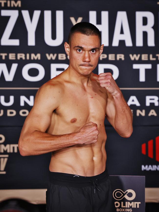 Tim Tszyu pictured weighing in for his fight with Tony Harrison. Picture: Sam Ruttyn