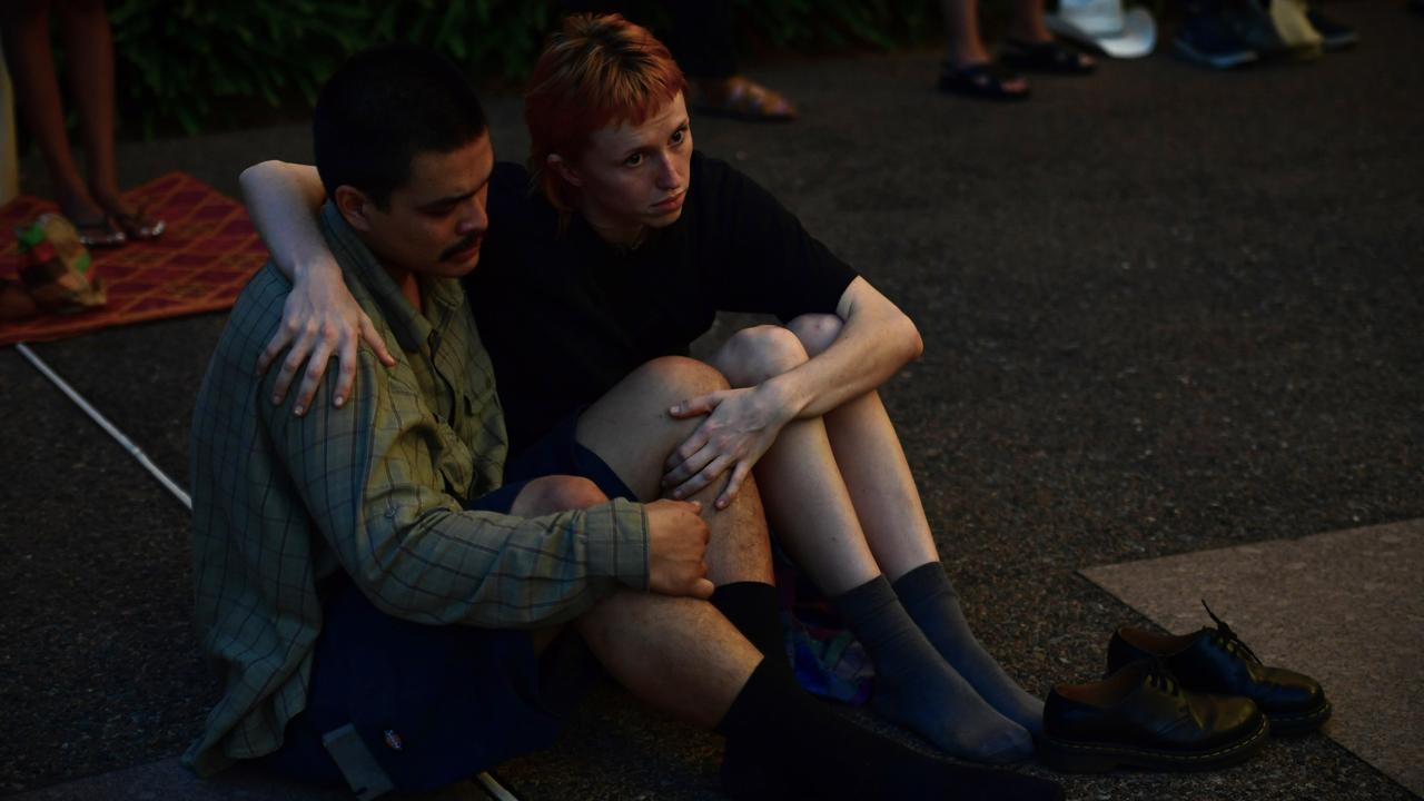 Hundreds of Top End residents gathered outside the NT Parliament on Wednesday for a vigil for Kumanjayi White, a 24-year-old Warlpiri man with a disability who died after being restrained by police in the Alice Springs Coles. Picture: Zizi Averill