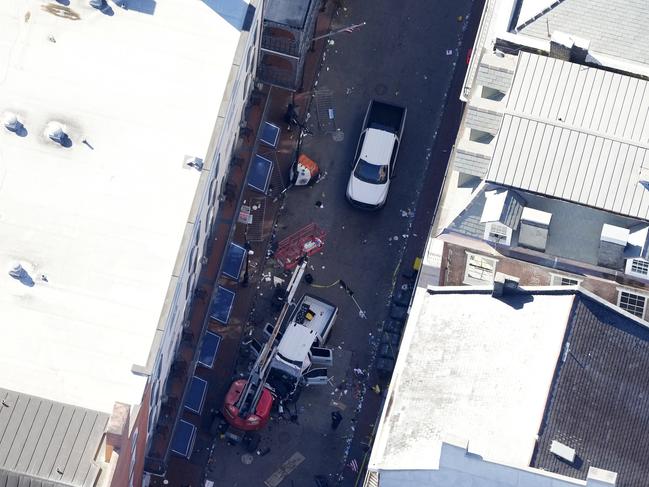 Investigators at the scene after a man drove a vehicle into a crowd on Bourbon Street in New Orleans. Picture: AP