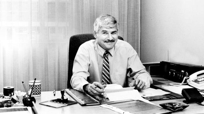 Warren Beeby in his office in Surry Hills, Sydney, in 1984. Picture: Paul Johns