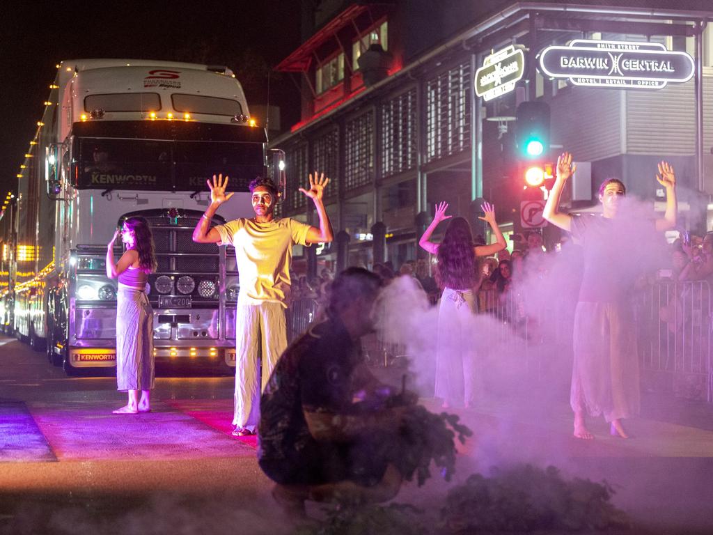 A traditional smoking ceremony welcomed the 2022 Supercars to Darwin. Picture: Floss Adams