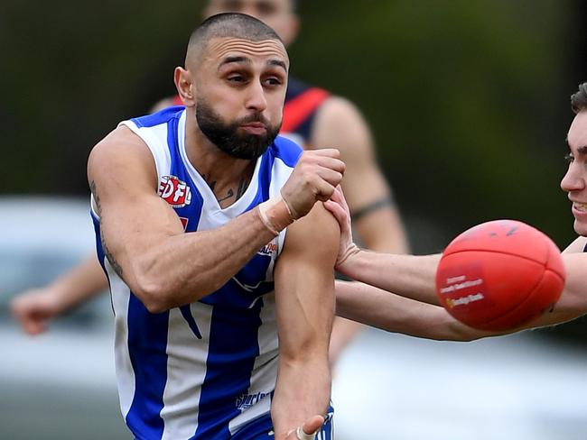 Daniel Rajab in action during the EDFL Oak Park v East Keilor football match in Strathmore, Saturday, Aug. 3, 2019. Picture: Andy Brownbill