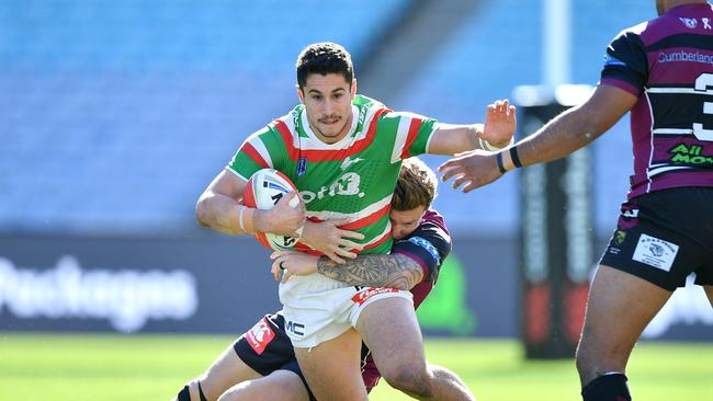 Jack Johns, pictured playing for South Sydney, saw first hand what COVID-19 is doing to the code and peoples’ lives. Picture: Gregg Porteous/NRL Photos